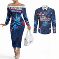 Proud To Be Australian Couples Matching Off The Shoulder Long Sleeve Dress and Long Sleeve Button Shirt Australia Flag Day Waving Commonwealth Star
