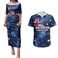 Proud To Be Australian Couples Matching Puletasi and Hawaiian Shirt Australia Flag Day Waving Commonwealth Star