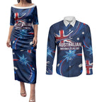 Proud To Be Australian Couples Matching Puletasi and Long Sleeve Button Shirt Australia Flag Day Waving Commonwealth Star