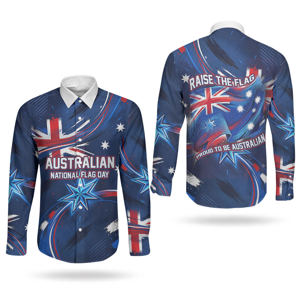 Proud To Be Australian Couples Matching Puletasi and Long Sleeve Button Shirt Australia Flag Day Waving Commonwealth Star