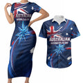 Proud To Be Australian Couples Matching Short Sleeve Bodycon Dress and Hawaiian Shirt Australia Flag Day Waving Commonwealth Star