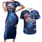 Proud To Be Australian Couples Matching Short Sleeve Bodycon Dress and Hawaiian Shirt Australia Flag Day Waving Commonwealth Star