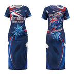 Proud To Be Australian Couples Matching Short Sleeve Bodycon Dress and Long Sleeve Button Shirt Australia Flag Day Waving Commonwealth Star
