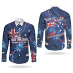 Proud To Be Australian Couples Matching Summer Maxi Dress and Long Sleeve Button Shirt Australia Flag Day Waving Commonwealth Star