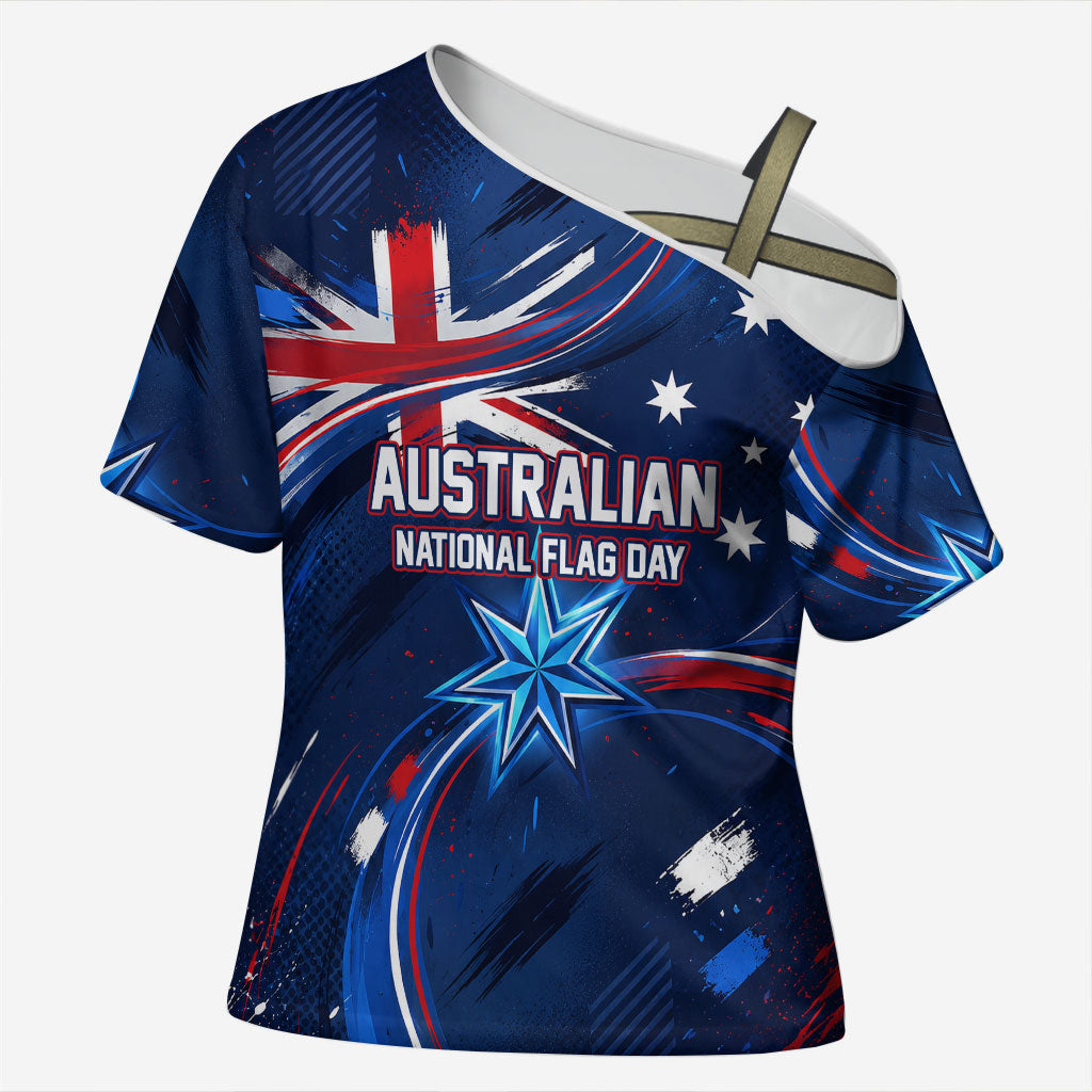 Proud To Be Australian Cross Shoulder Shirt Australia Flag Day Waving Commonwealth Star