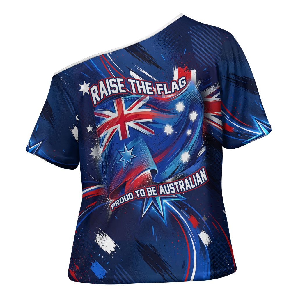 Proud To Be Australian Cross Shoulder Shirt Australia Flag Day Waving Commonwealth Star