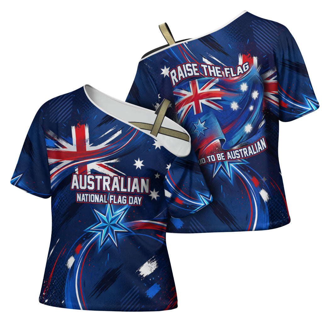 Proud To Be Australian Cross Shoulder Shirt Australia Flag Day Waving Commonwealth Star