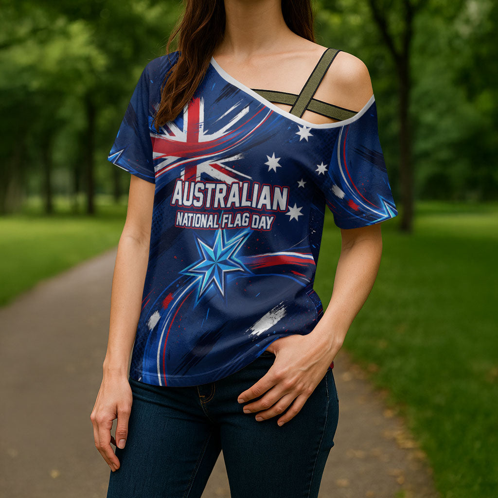 Proud To Be Australian Cross Shoulder Shirt Australia Flag Day Waving Commonwealth Star