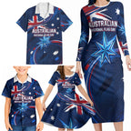 Proud To Be Australian Family Matching Long Sleeve Bodycon Dress and Hawaiian Shirt Australia Flag Day Waving Commonwealth Star