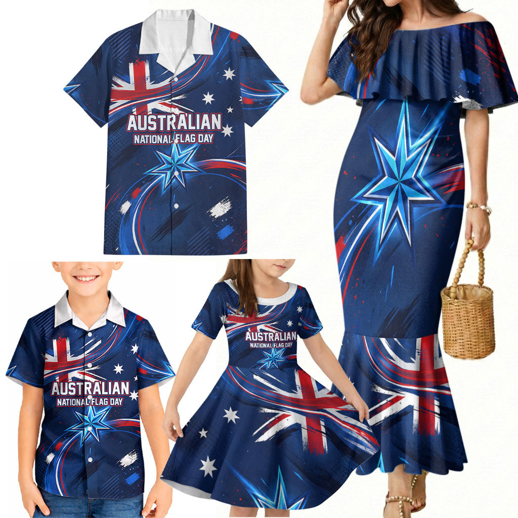 Proud To Be Australian Family Matching Mermaid Dress and Hawaiian Shirt Australia Flag Day Waving Commonwealth Star