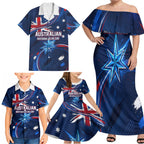 Proud To Be Australian Family Matching Off Shoulder Maxi Dress and Hawaiian Shirt Australia Flag Day Waving Commonwealth Star