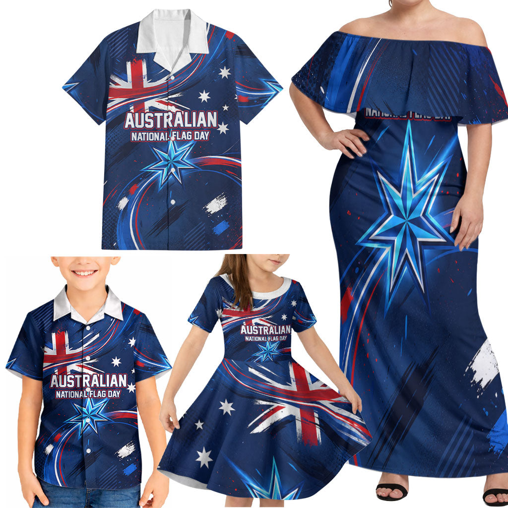 Proud To Be Australian Family Matching Off Shoulder Maxi Dress and Hawaiian Shirt Australia Flag Day Waving Commonwealth Star