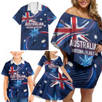 Proud To Be Australian Family Matching Off Shoulder Short Dress and Hawaiian Shirt Australia Flag Day Waving Commonwealth Star