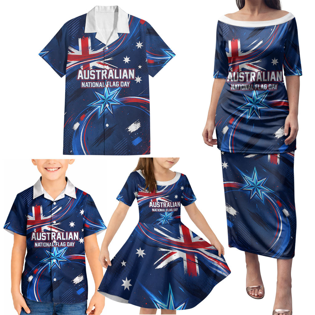 Proud To Be Australian Family Matching Puletasi and Hawaiian Shirt Australia Flag Day Waving Commonwealth Star
