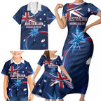 Proud To Be Australian Family Matching Short Sleeve Bodycon Dress and Hawaiian Shirt Australia Flag Day Waving Commonwealth Star