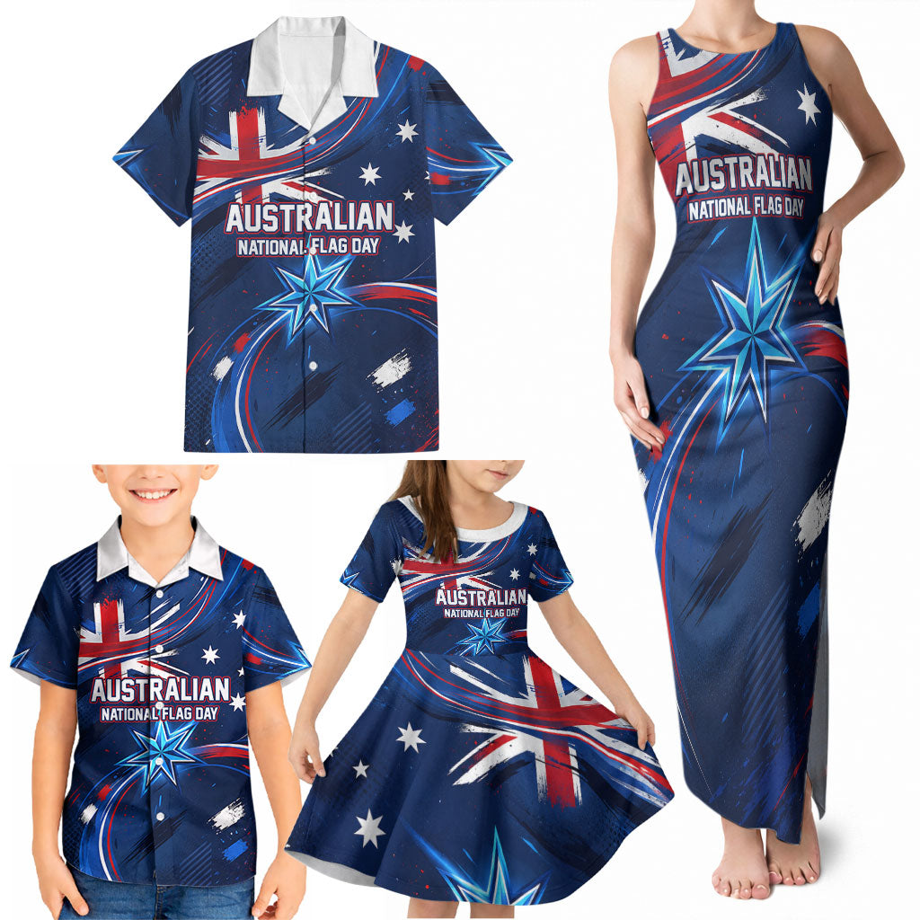 Proud To Be Australian Family Matching Tank Maxi Dress and Hawaiian Shirt Australia Flag Day Waving Commonwealth Star