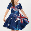 Proud To Be Australian Kid Short Sleeve Dress Australia Flag Day Waving Commonwealth Star