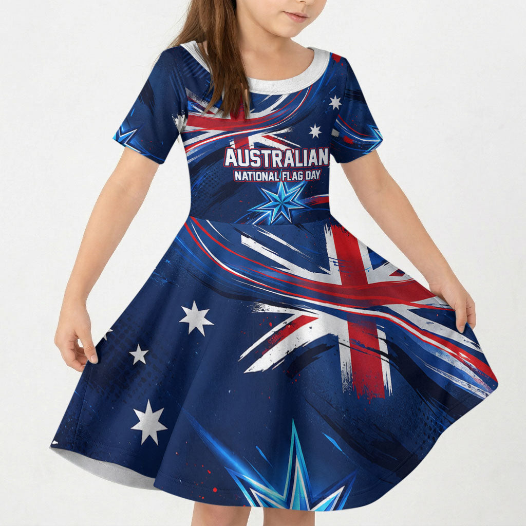 Proud To Be Australian Kid Short Sleeve Dress Australia Flag Day Waving Commonwealth Star