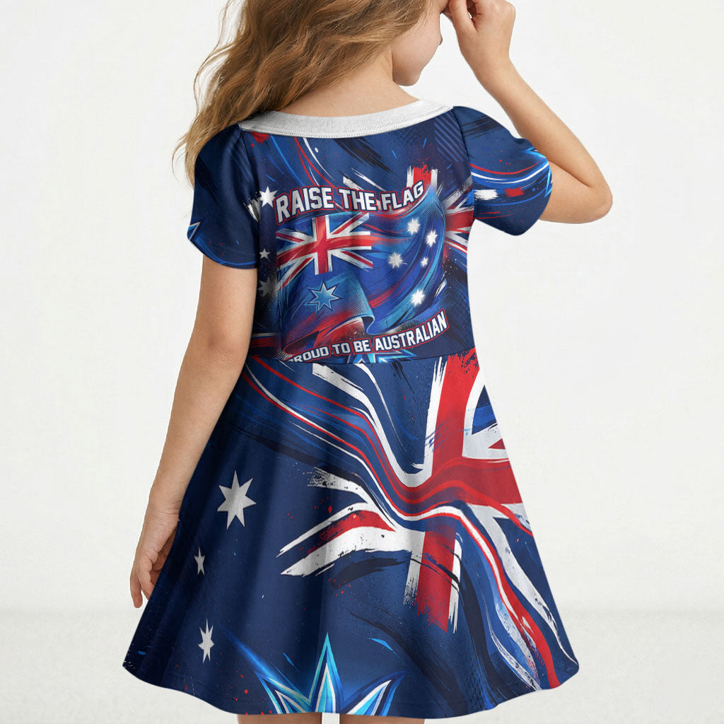 Proud To Be Australian Kid Short Sleeve Dress Australia Flag Day Waving Commonwealth Star