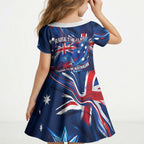 Proud To Be Australian Kid Short Sleeve Dress Australia Flag Day Waving Commonwealth Star