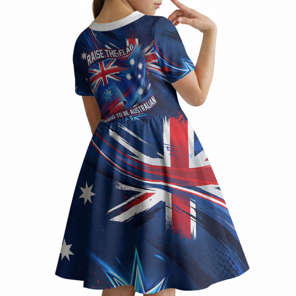Proud To Be Australian Kid Short Sleeve Dress Australia Flag Day Waving Commonwealth Star