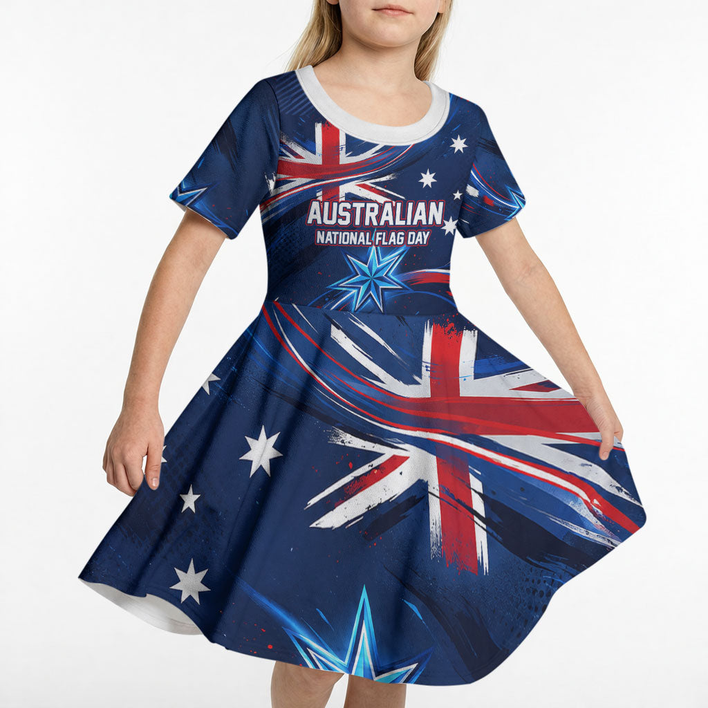 Proud To Be Australian Kid Short Sleeve Dress Australia Flag Day Waving Commonwealth Star