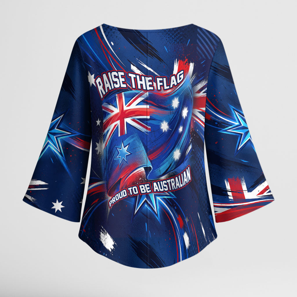 Proud To Be Australian Kimono Sleeve Blouse Australia Flag Day Waving Commonwealth Star