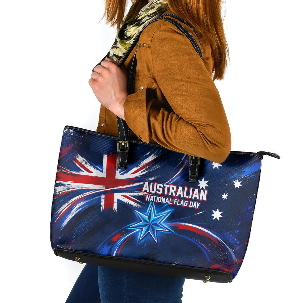 Proud To Be Australian Leather Tote Bag Australia Flag Day Waving Commonwealth Star