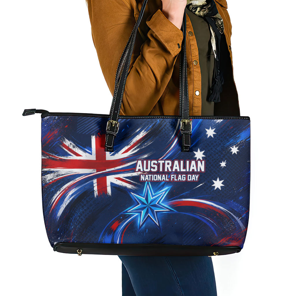 Proud To Be Australian Leather Tote Bag Australia Flag Day Waving Commonwealth Star