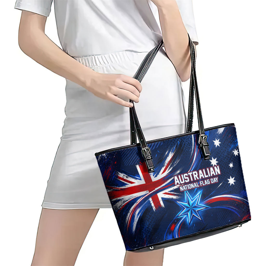 Proud To Be Australian Leather Tote Bag Australia Flag Day Waving Commonwealth Star