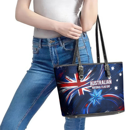 Proud To Be Australian Leather Tote Bag Australia Flag Day Waving Commonwealth Star