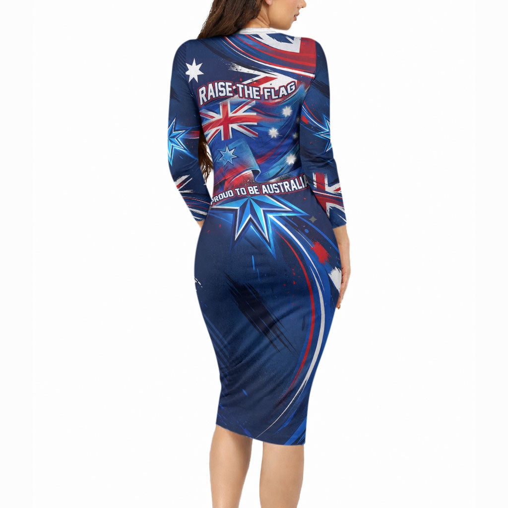 Proud To Be Australian Long Sleeve Bodycon Dress Australia Flag Day Waving Commonwealth Star