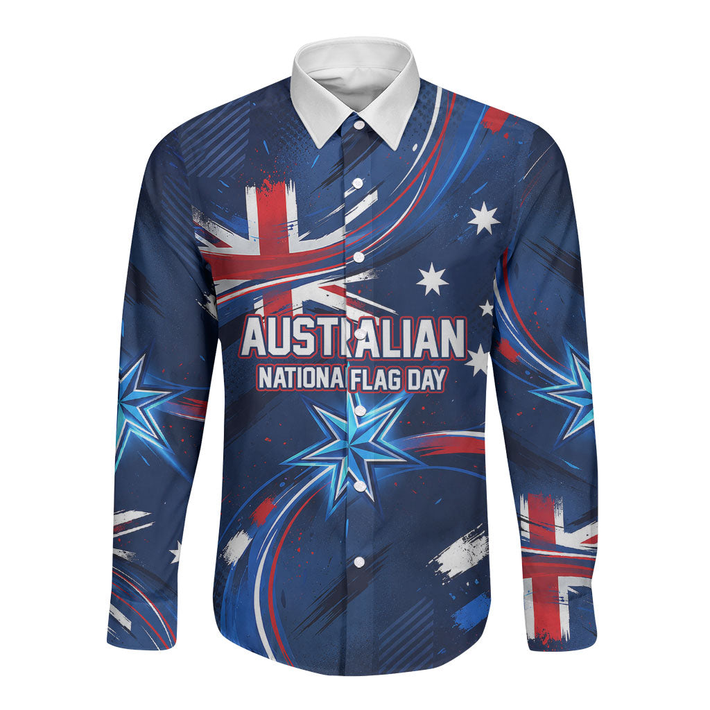 Proud To Be Australian Long Sleeve Button Shirt Australia Flag Day Waving Commonwealth Star