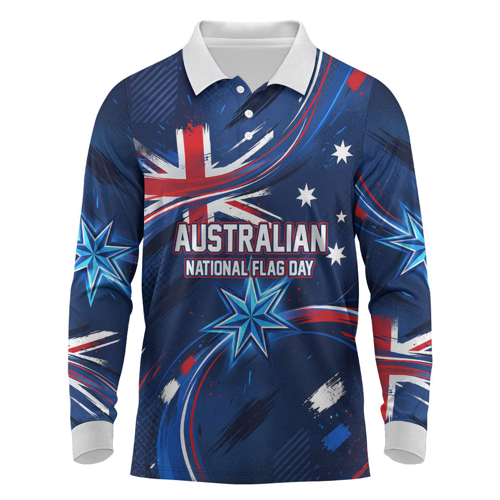 Proud To Be Australian Long Sleeve Polo Shirt Australia Flag Day Waving Commonwealth Star