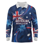 Proud To Be Australian Long Sleeve Polo Shirt Australia Flag Day Waving Commonwealth Star