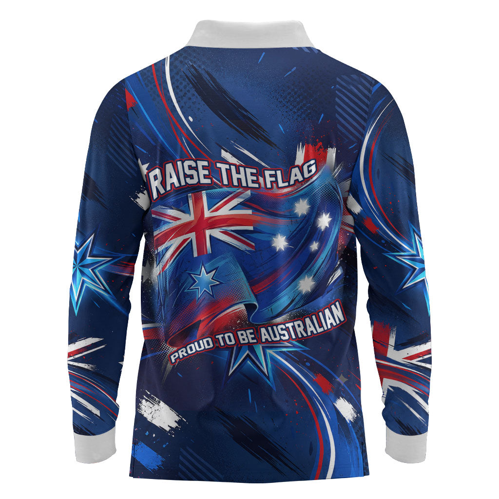 Proud To Be Australian Long Sleeve Polo Shirt Australia Flag Day Waving Commonwealth Star