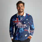 Proud To Be Australian Long Sleeve Polo Shirt Australia Flag Day Waving Commonwealth Star