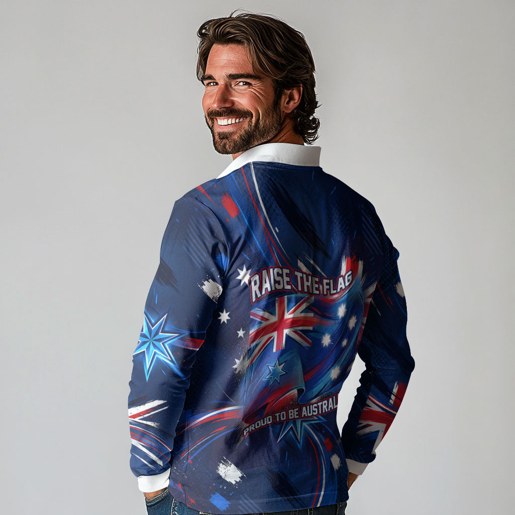 Proud To Be Australian Long Sleeve Polo Shirt Australia Flag Day Waving Commonwealth Star