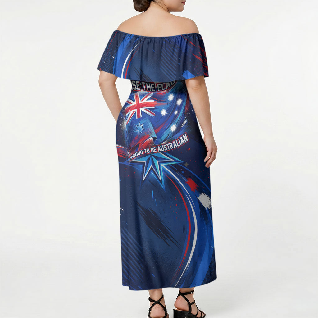 Proud To Be Australian Off Shoulder Maxi Dress Australia Flag Day Waving Commonwealth Star