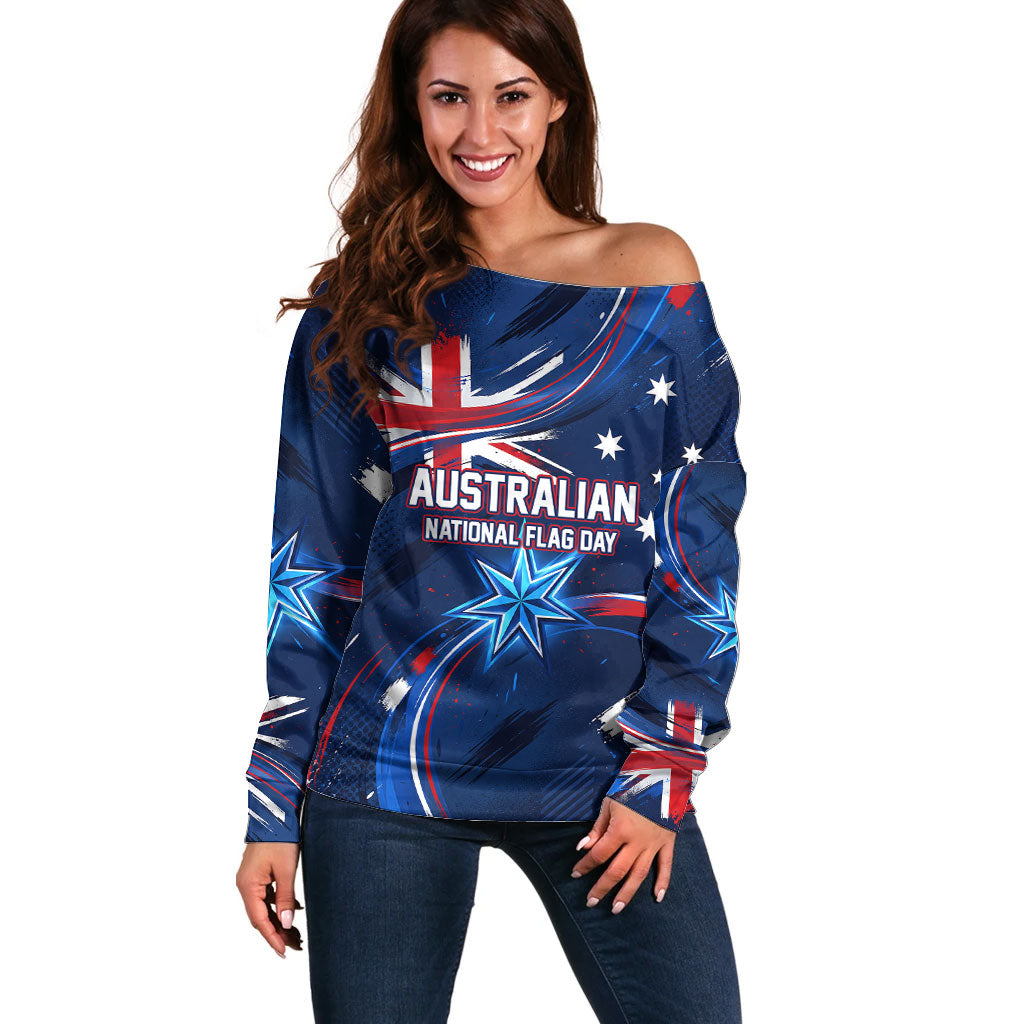 Proud To Be Australian Off Shoulder Sweater Australia Flag Day Waving Commonwealth Star