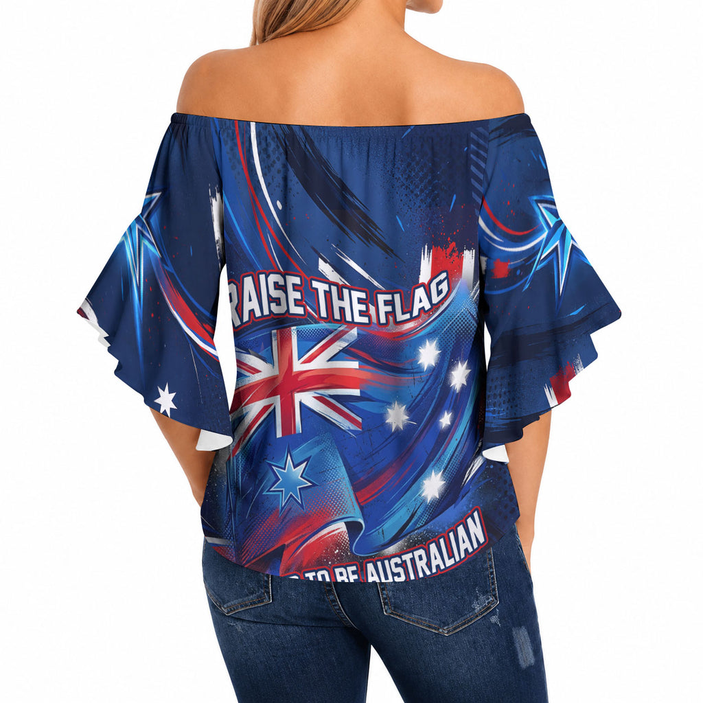 Proud To Be Australian Off Shoulder Wrap Waist Top Australia Flag Day Waving Commonwealth Star