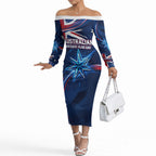Proud To Be Australian Off The Shoulder Long Sleeve Dress Australia Flag Day Waving Commonwealth Star