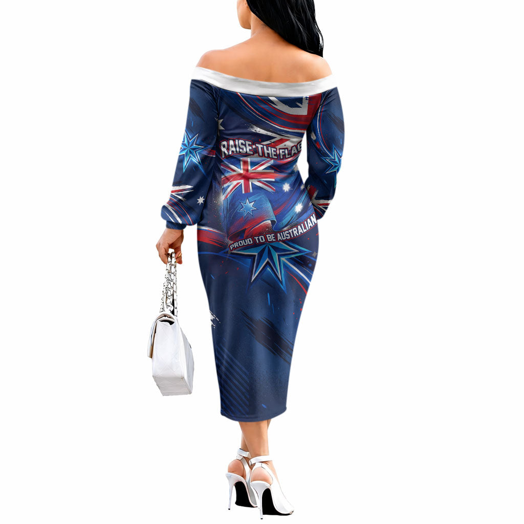 Proud To Be Australian Off The Shoulder Long Sleeve Dress Australia Flag Day Waving Commonwealth Star