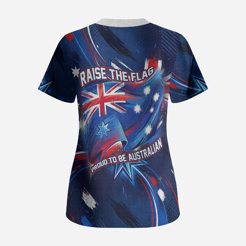 Proud To Be Australian Scrub Top Australia Flag Day Waving Commonwealth Star