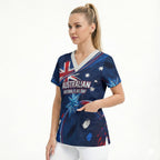 Proud To Be Australian Scrub Top Australia Flag Day Waving Commonwealth Star