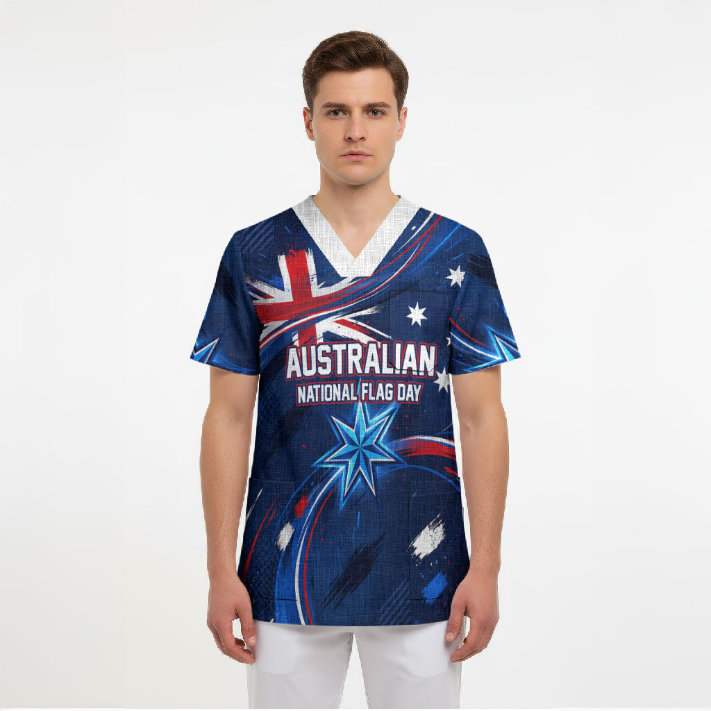 Proud To Be Australian Scrub Top Australia Flag Day Waving Commonwealth Star