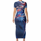 Proud To Be Australian Short Sleeve Bodycon Dress Australia Flag Day Waving Commonwealth Star
