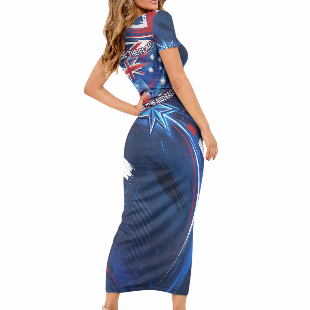 Proud To Be Australian Short Sleeve Bodycon Dress Australia Flag Day Waving Commonwealth Star