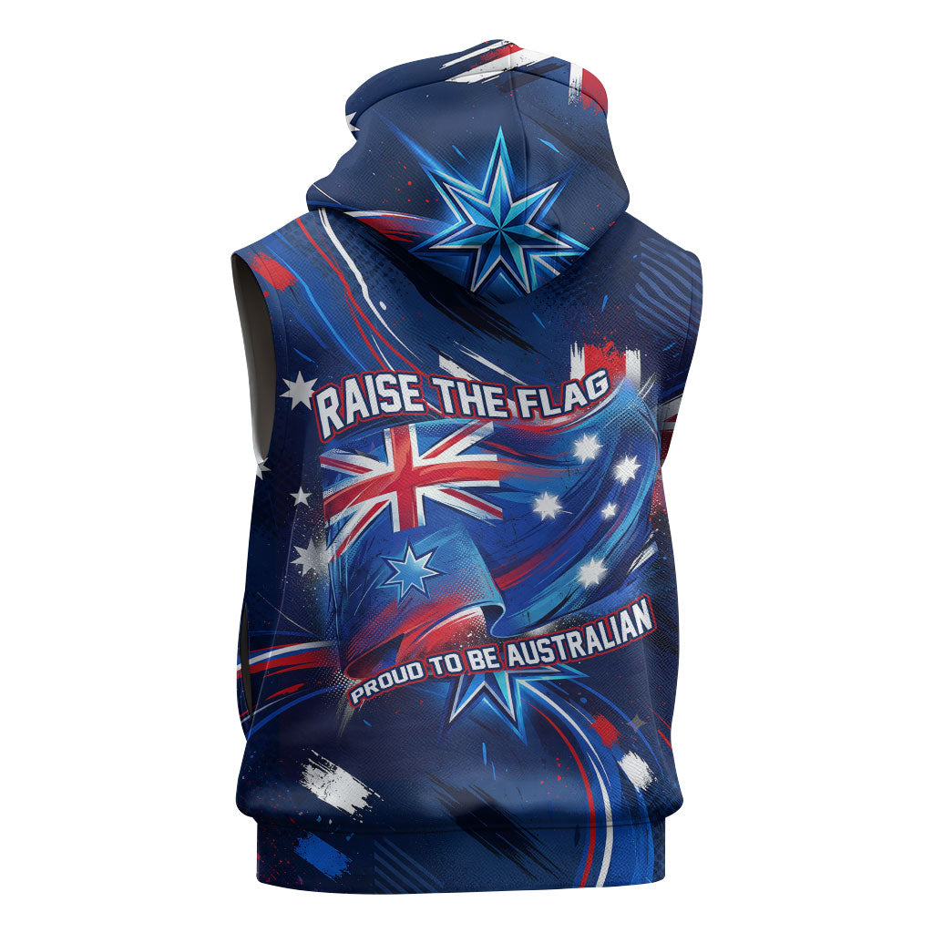 Proud To Be Australian Sleeveless Hoodie Australia Flag Day Waving Commonwealth Star