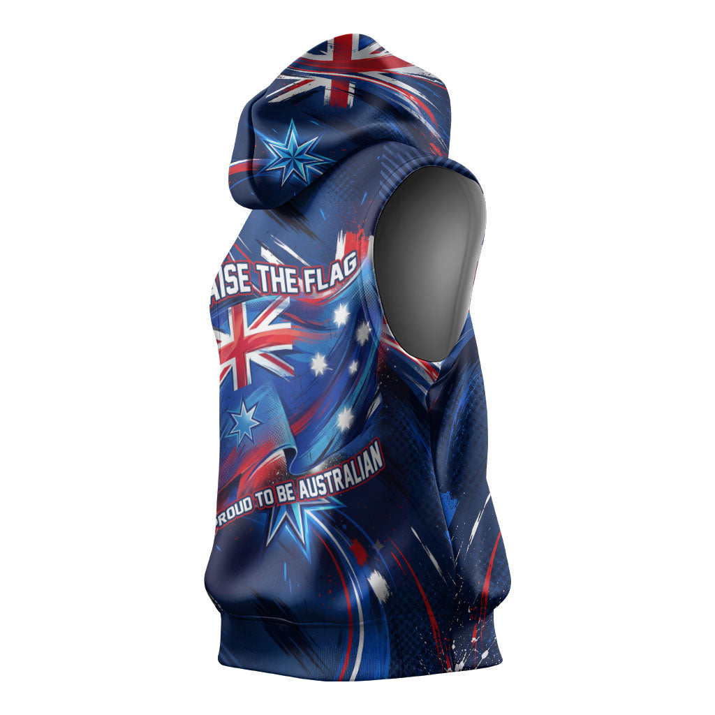 Proud To Be Australian Sleeveless Hoodie Australia Flag Day Waving Commonwealth Star